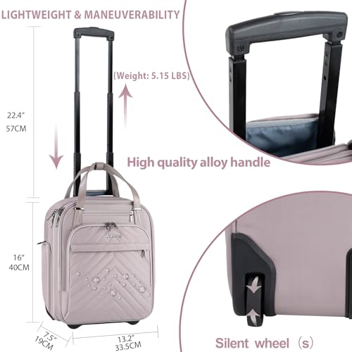 VANKEAN Carry On Underseat 16-inch Multi-functional Underseater Lightweight Overnight Suitcase with Wheels, Roller Case for Women Travel Business, Light Dusty Pink by VANKEAN - Image 3