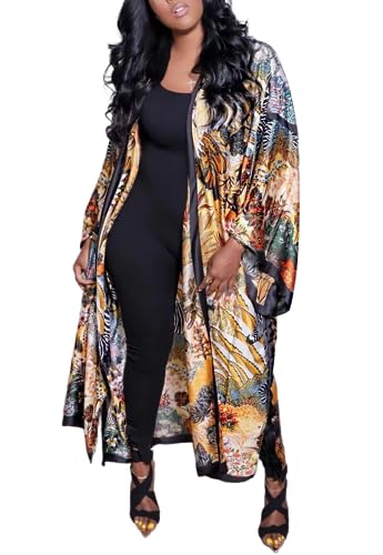 Kimono Robes for Women Satin Floral Casual Summer Lightweight Sequin Cover Up Long Kimonos Cardigans Dress Dusters Brown