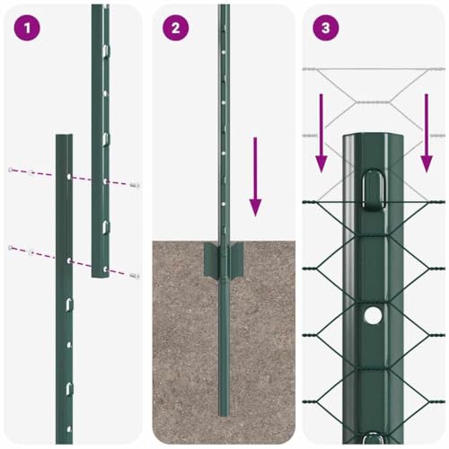 vidaXL Zaun mit Pfosten Grün 1 x 50 m Stahl und PVC, Verstellbare Außenumzäunung, moderner Gartenzaun, stabiler Raumteiler, vielseitige Sichtschutzlösung für Gärten