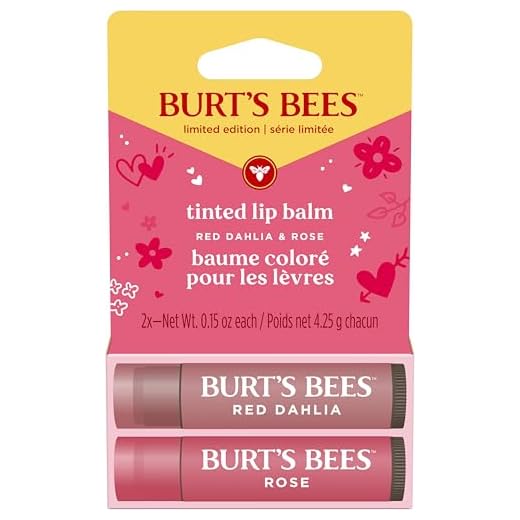 Burt's Bees Tinted Lip Balm Duo, Geschenkset in limitierter Auflage mit Rose und Red Dahlia, feuchtigkeitsspendender Lippenbalsam 2x4g