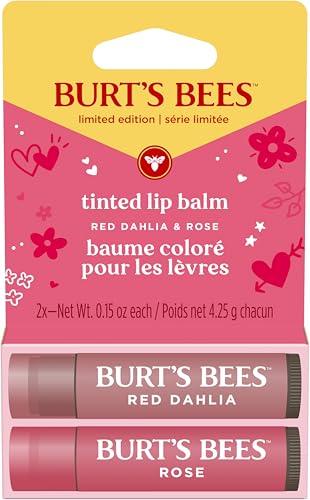 Burts Bees Tinted Lip Balm Duo Pack Limited Edition Gift Set With Rose & Red Dahlia 100% Natural Origin 2x4.25g