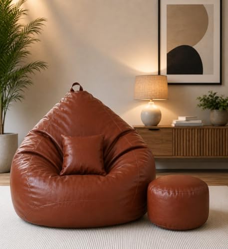 Image of Mansu 4XL Bean Bag Cover with Footrest & Cushion (Without Beans) (4XL) (Tan)