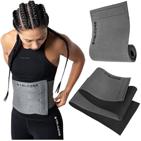 Skelcore Sweat More Neoprene Waist Trainer for Men & Women – Adjustable Fit Sweatband Body Wrap, Tummy Toner for Belly Fat Burner, Cardio & HIIT Grey Cover