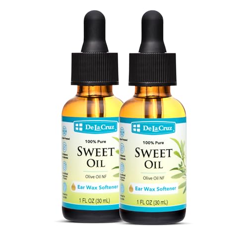 De La Cruz Ear Wax Remover and Earwax Softener 100% Pure Sweet Oil for ears Gentle and Natural Ear Oil - 1 Fl OZ - 2 Pack