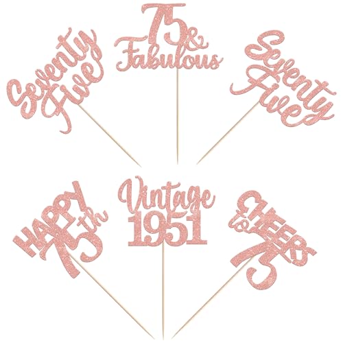 Image of 15 PCS 75th Birthday Centerpiece Sticks Seventy Five Happy 75th Vintage 1951 Table Flower Centerpieces Sticks Cheers to 75 Fabulous Floral Decorations for 75th Birthday Party Supplies Rose Gold