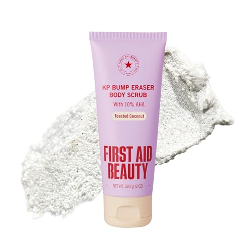 Image of First Aid Beauty KP Bump Eraser Body Scrub with 10% AHA - Dermatologist-Tested Keratosis Pilaris Exfoliator - Support for Rough Bumps, Uneven Skin Texture & Strawberry Skin - Sensitive Skin