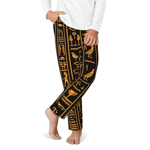 Ancient Egyptian Hieroglyph Pajama Pants, Vintage Lounge Pants Comfy Soft Elastic Waist Sleepwear Bottoms with Pockets4