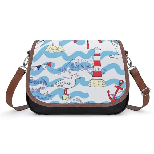 Sac à bandoulière imperméable pour femme style sac messager motif phare mouette