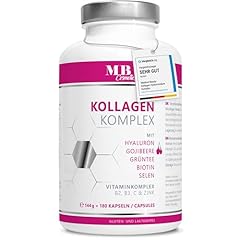 Kollagen Hyaluronsäure Komplex - 1000 mg mit dem Superfood Gojibeere und Grüntee - 180 Kapseln vom Weiderind. Premium Kollagen Hydrolysat mit Biotin, Selen, Zink, C, B2 und B3 - MB Cosmetics