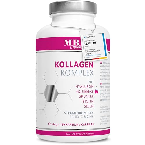 Kollagen Hyaluronsäure Komplex - 1000 mg mit dem Superfood Gojibeere und Grüntee - 180 Kapseln vom Weiderind. Premium Kollagen Hydrolysat mit Biotin, Selen, Zink, C, B2 und B3 - MB Cosmetics Kollagen Hyaluronsäure Komplex - 1000 mg mit dem Superfood Gojibeere und Grüntee - 180 Kapseln vom Weiderind. Premium Kollagen Hydrolysat mit Biotin, Selen, Zink, C, B2 und B3 - MB Cosmetics