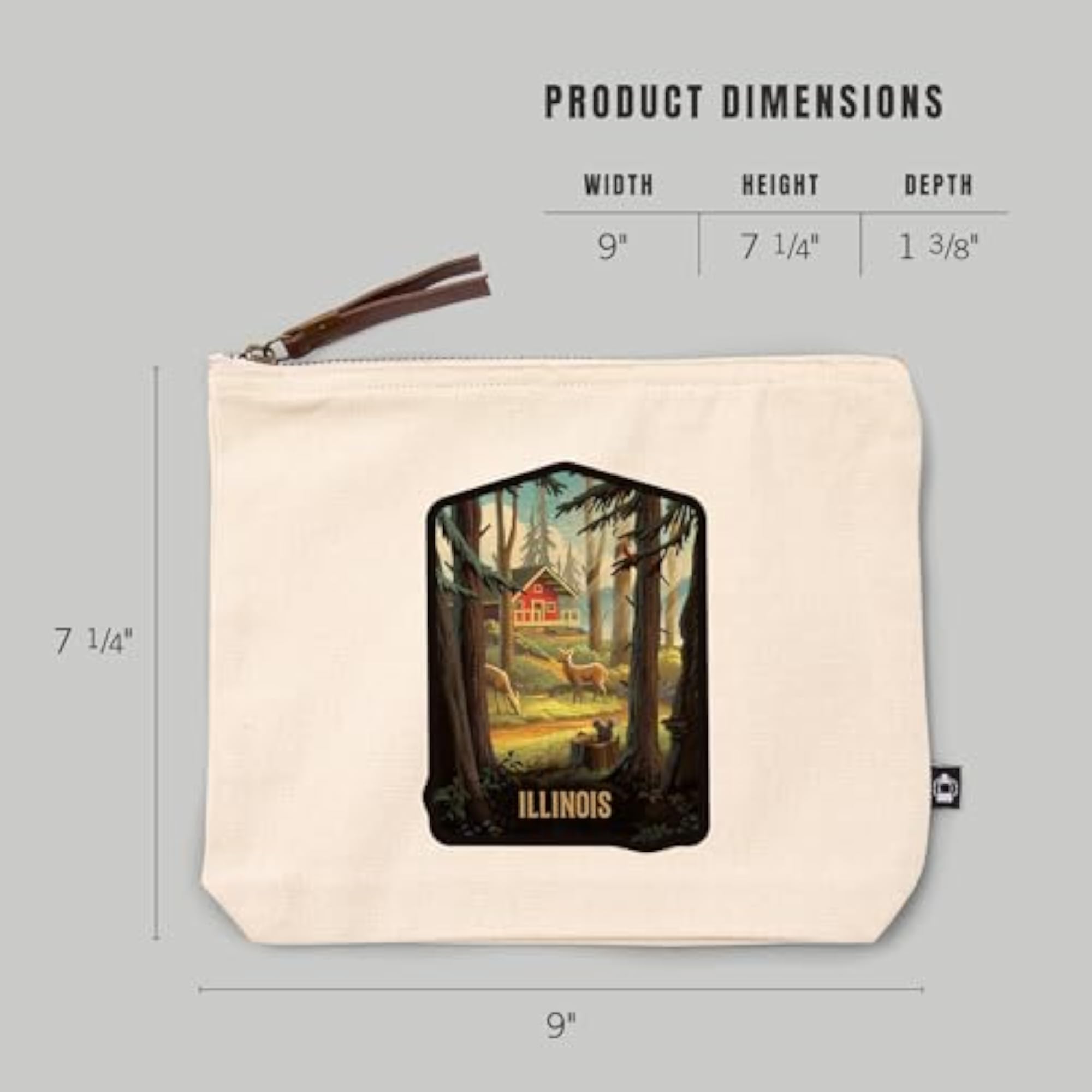 Cotton Zipper Pouch, Travel Accessory, Illinois Design