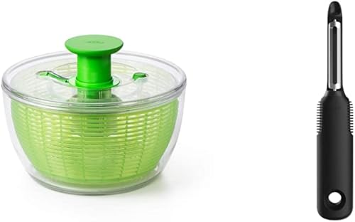 OXO - Escurridor para ensaladas Good Grips, verde, grande + Pelador giratorio Good Grips
