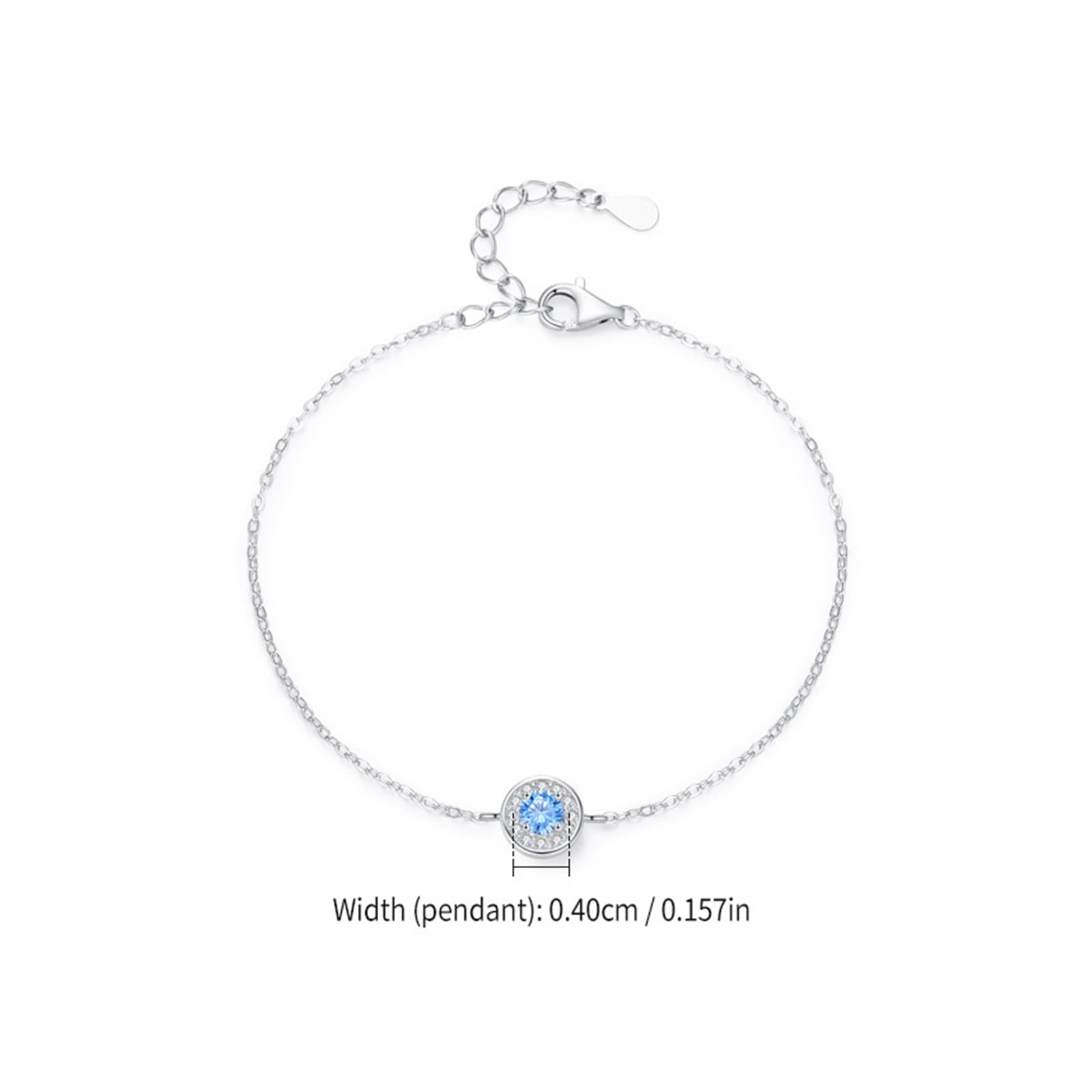 KnSam Pulsera de plata auténtica Au 375/585/750, oro blanco, pulsera para mujer, clásica, círculo con aguamarina azul claro, brazaletes de laboratorio creado con diamante blanco 9 K/14 K/18 K