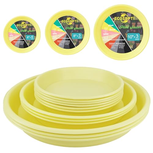 ECOESPTI 12Pcs Colourful Plant Saucer, 6 8 10 Inch Durable Plastic Plant Tray, Round Plant Pot Saucers, Drip Tray for Indoor and Outdoor Garden, Yellow