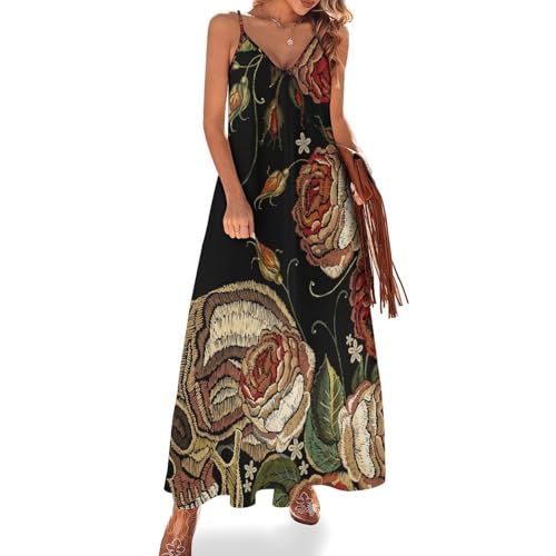 Robe longue crâne rétro rose la solution confort anti chaleur pour plage et voyage