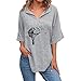 Yowablo Femmes V Chemises au Cou Manches Courtes Impression Pissenlit Coton Linge de lit Chemisier d'été en Vrac décors Tuniques Casual Chemisier Mousseline De Soie