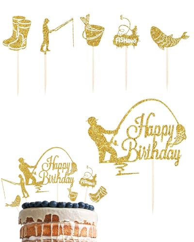 SOVYTH Lot de 6 Décorations de Gâteau - Accessoires de Pêche DIY pour Garçon et Homme - Thème Poisson pour Anniversaire - Décoration de Gâteau Originale