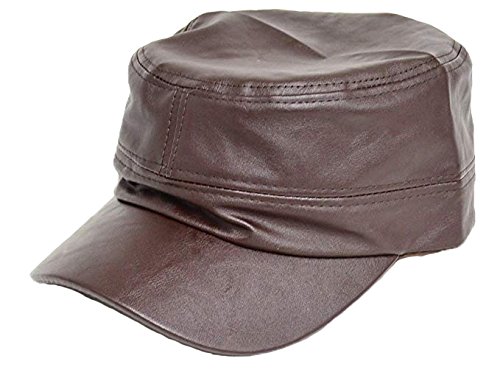 LJL Design Synthetic Leather Army Plain Vintage Trucker Hat Cadet Military Cap Women Men (Brown)