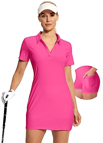 Image of Hiverlay Golf Dresses for Women with Shorts and Pockets, V-Neck Short Sleeve Tennis Dress, Workout Athletic Dresses