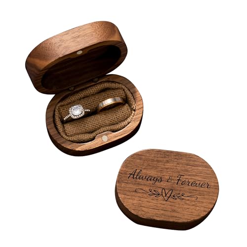 Ring Box, Wedding Ring Box for Proposal, Engagement, Handmade Wooden Rustic Ring Holder, Ring Storage Box Stocking Stuffers Her Valentine's Day Christmas Gift Thanksgiving Gift (Always & Forever)