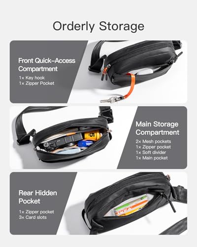 Image of Inateck Sling Bag X-Mini, Durable Fanny Pack with RFID Blocking, Water-resistant Belt Waist Bag with Quick-adjust Strap, Stylish Waist Pack for Men, Women, Travel, Hiking, Cycling, Work, Sports, Black
