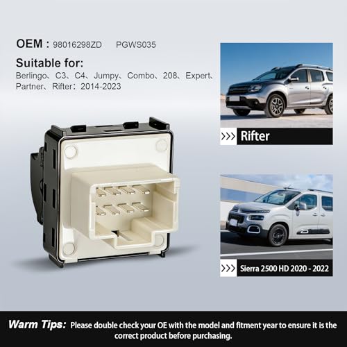 Interrupteur lève-vitre électrique 98016298ZD bouton commande Berlingo C4 Jumpy - 7