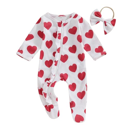 Image of YINGISFITM Baby 3 6 Months Girl Clothes Newborn Onesie Ruffle Long Sleeve Ribbed Romper Jumpsuit One Piece Hospital Outfit