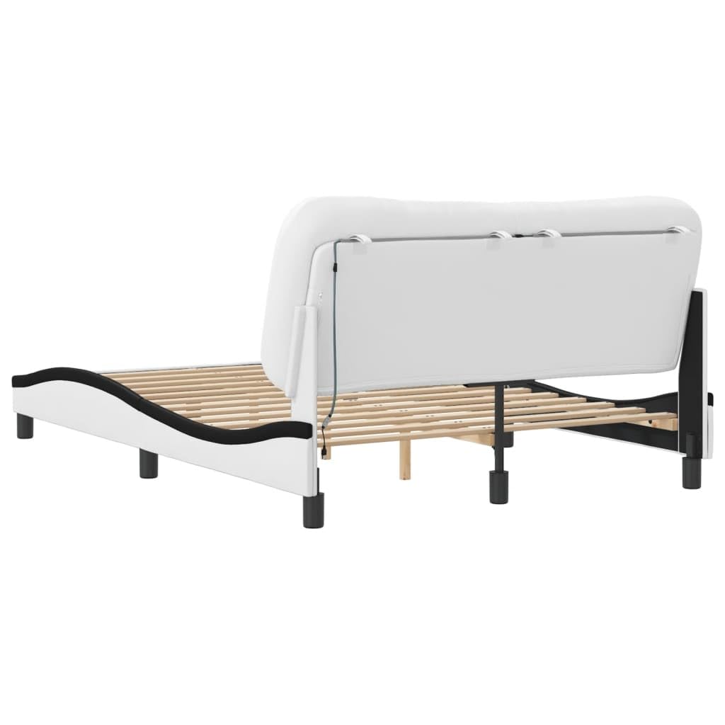 Estructura de cama con LED 120 x 200 cm, piel sintética, diseño ondulado moderno, estructura de metal resistente, para jóvenes y habitaciones de invitados