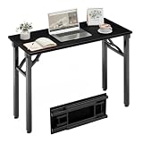 HMFOR Folding Table Computer Desk - 35.8" No Assembly Folding Desk Design and Foldable Office Desk, Small Desk for Bedroom, Compact Storage Portable Use for Dorm and RV Small Space, Dark Oak