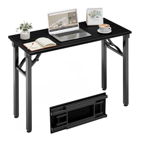 HMFOR Folding Table Computer Desk - 35.8" No Assembly Folding Desk Design and Foldable Office Desk, Small Desk for Bedroom, Compact Storage Portable Use for Dorm and RV Small Space, Dark Oak