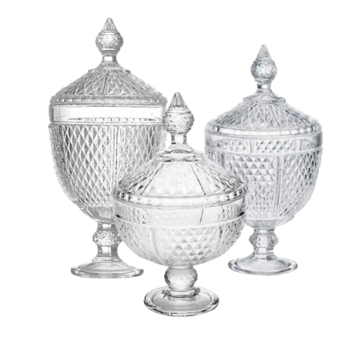 Trio de Bombonieres de Vidro Grosso Transparente Premium Cristal Potiche Baleiro DF Home Store