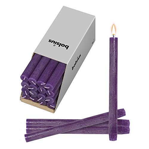 bolsius rustic purple household candles – set of 16 unscented clean burning smokeless 10.5 inch table candlestick decorations - special for dinner wedding-party- birthday- spa-church,