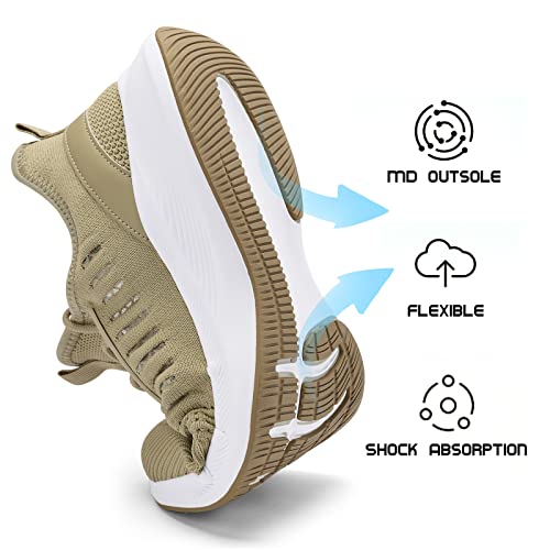 Akk Mens Walking Tennis Shoes Lightweight Breathable Running Shoes Gym Athletic Fashion Sneakers Slip On Workout Casual Sports Shoes Khaki #TOP1