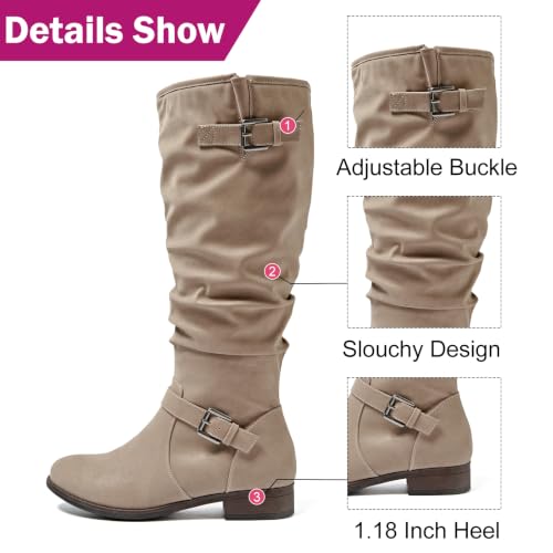 Image of Luoika Women's Extra Wide Calf Knee-High Boots | Wide Width, Round Toe, Plus Size, Slouchy Boots, Low Heel, Winter Boots.