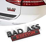 Crynod 1 PC Car Fender Badge Decal, 3.93' x 1.33' Bad Ass Edition Zinc Alloy Three-Dimensional Tailgate Front Grille Hood Decal, Retrofit Decorative Replacement, for Most Car Models (Black & Red)