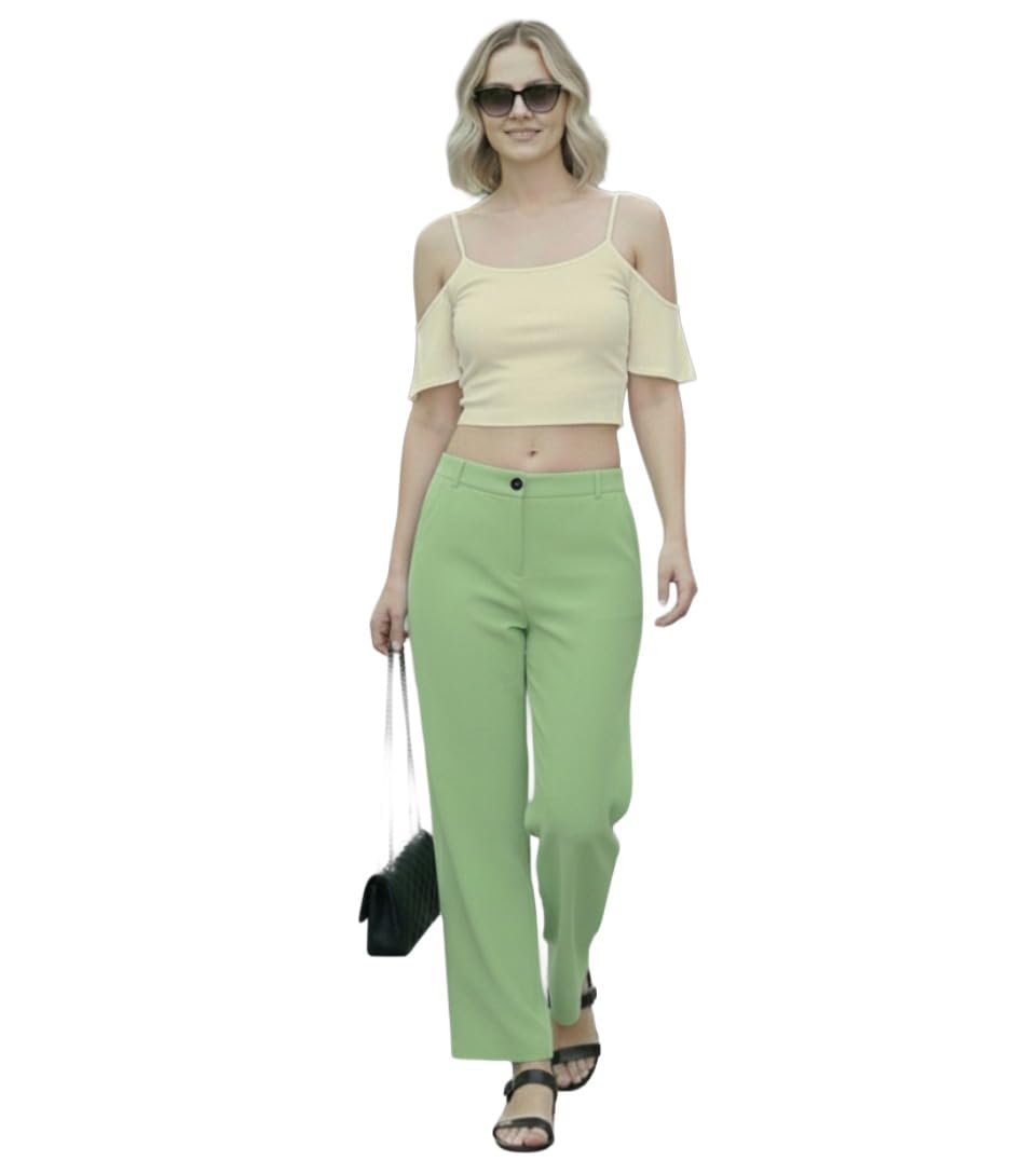 ANNI Designer Women's High Waist Slim Fit Pants for Women | Solid Ankle-Length Trousers | Formal & Casual Palazzo Pants fo...