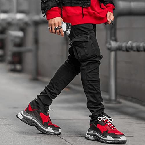 Men's Casual Jeans Front Button Zip Washed Old Tapered Pants Casual Slim Fit Street Denim Pants with Pocket Plus Size4