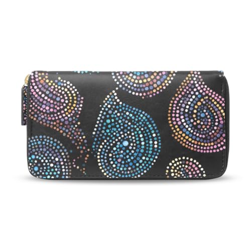 Long Wallets Leather Bifold Wallet for Women Wave Dot Leaf with Zipper Credit Card Holder Large Capacity