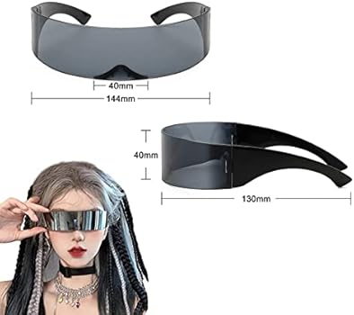 SelfTek Futuristische zonnebril, 4 stuks, gekleurde blauwe futuristische bril, leuke glazen, rollenspel, Halloween-brilset, space bril, alien brillenset