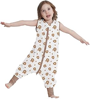Baby Sleeping Sack with Feet 0.5 Tog, Unisex Cotton Baby Sleeping Bag with Legs All Season Sleeveless Sleep Sack For Boy Girl (Lion, 70/(6-18 Months))