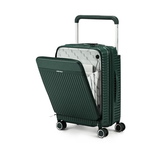 Image of THE ASSEMBLY Polycarbonate Hard-Sided Cabin Spinner Luggage-45 Litres Premium Wide Handle Trolley Bag With In-Built Tsa Lock & Usb Charging Port,55 Cm,Green