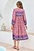 R.Vivimos Women's Long Sleeve Floral Print Retro V Neck Tassel Bohemian Midi Dresses (Large, Pink)