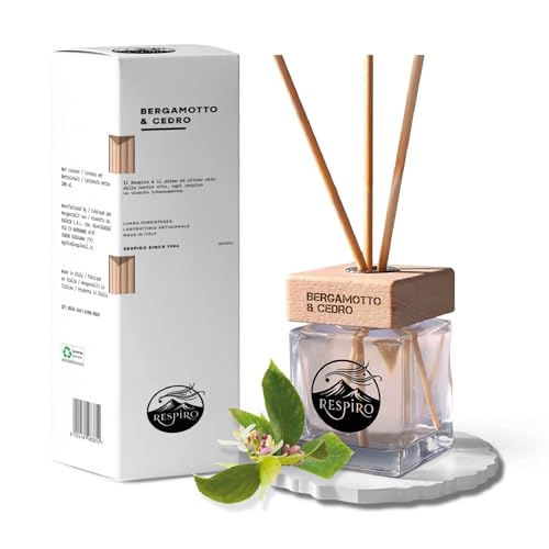 RESPIRO Since 1986 - Bergamota & Cedro - Difusor de ambiente con varillas de 200 ml, notas cabeza bergamota-limón, corazón cedro-jazmín, fondo madera cedro-ámbar, esencia delicada, envolvente