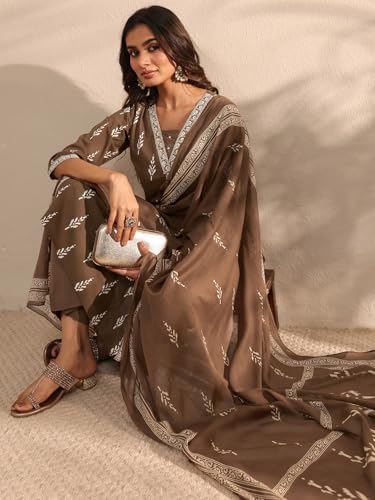 Image of Libas Printed Cotton Straight Kurta With Palazzo and Dupatta