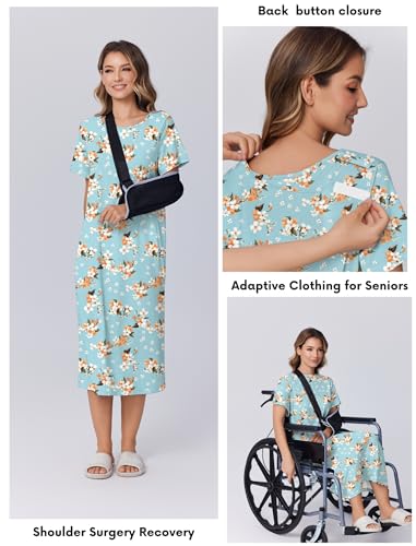 Image of Deyeek Hospital Gowns for Women Labor Delivery Shoulder Surgery Dress Adaptive Clothing Night Robes for Elderly Plus Size