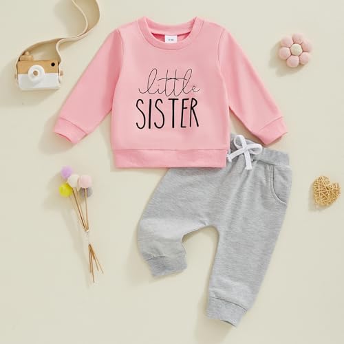 Big Sister Little Sister Matching Outfit Toddler Girl Long Sleeve Sweatshirt Top Pants 2Pcs Fall Clothes Set2