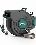AYURA Retractable Garden Hose Reel 100 ft x 1/2 inch with Pro Metal Shaft, Heavy Duty Automatic Garden Hose Reels with Kink-Free Rewind and Lock at Any Length, Wall Mount Water Hose Reel for Outside