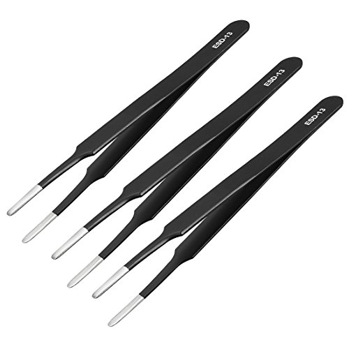 Image of Sourcingmap ESD Anti-Static Stainless Steel Tweezers Blunt Tip Non-Magnetic 4.8 Inch Long, 3pcs