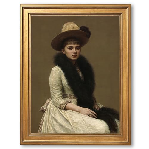 Victorian Lady in Elegant Hat Vintage Classic 19th-Century Portrait Painting
