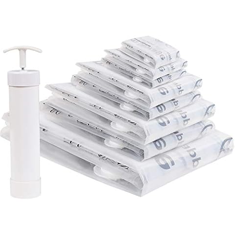 Vacuum Storage Bags, Compressed Air by Sitting, No Pump Needed, Double-Color Zip, for Clothes, Pillows, Towels, Blankets, White Cover